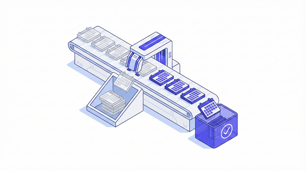 Visuele weergave van een kalendermaand met werkdagen en weekenddagen gemarkeerd